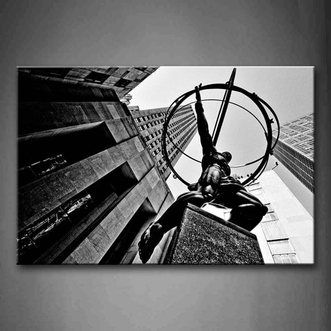 Tall Buildings Strong Man'S Statue  Wall Art Painting The Picture Print On Canvas City Pictures For Home Decor Decoration Gift 