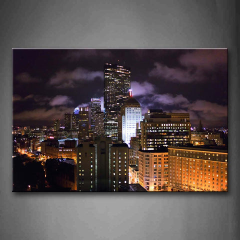 Plenty Of Windows In Tall Buildings At Night Wall Art Painting The Picture Print On Canvas City Pictures For Home Decor Decoration Gift 