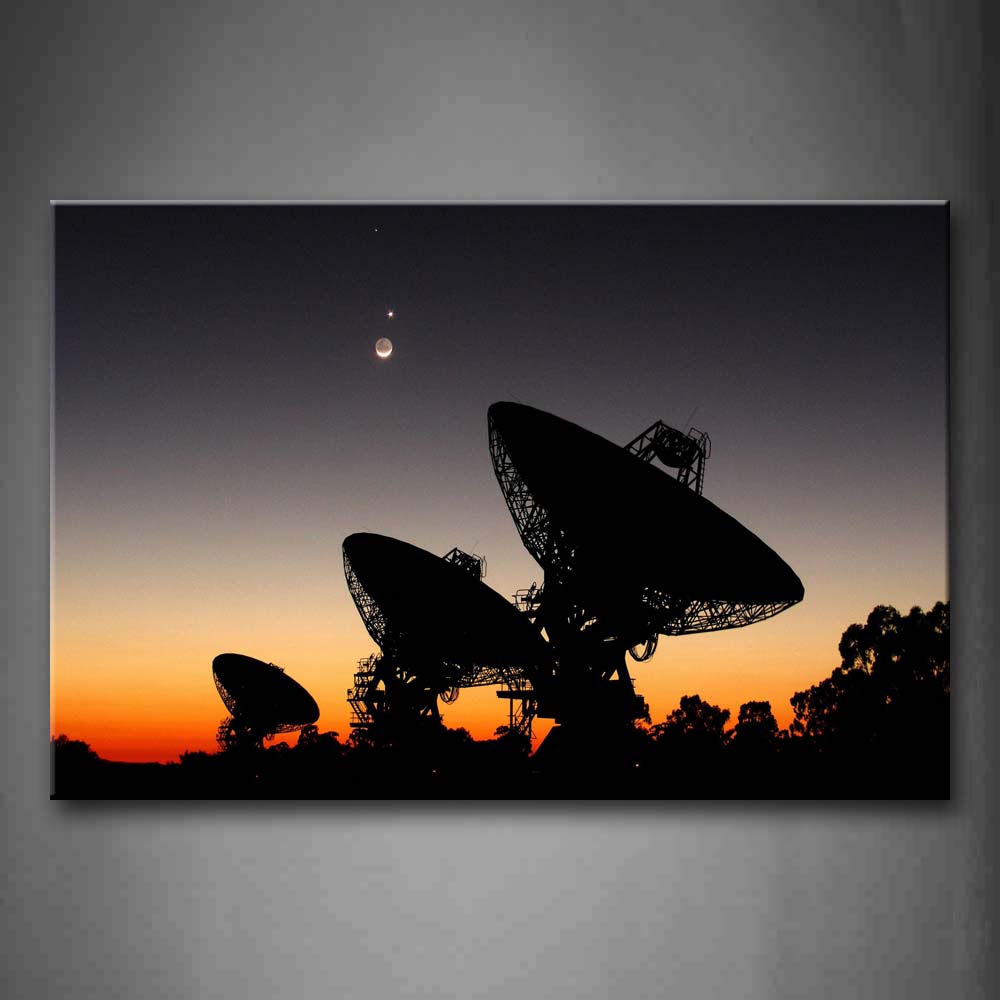 Three Huge Telescopes And Beautiful Sunset Glow Wall Art Painting Pictures Print On Canvas City The Picture For Home Modern Decoration 