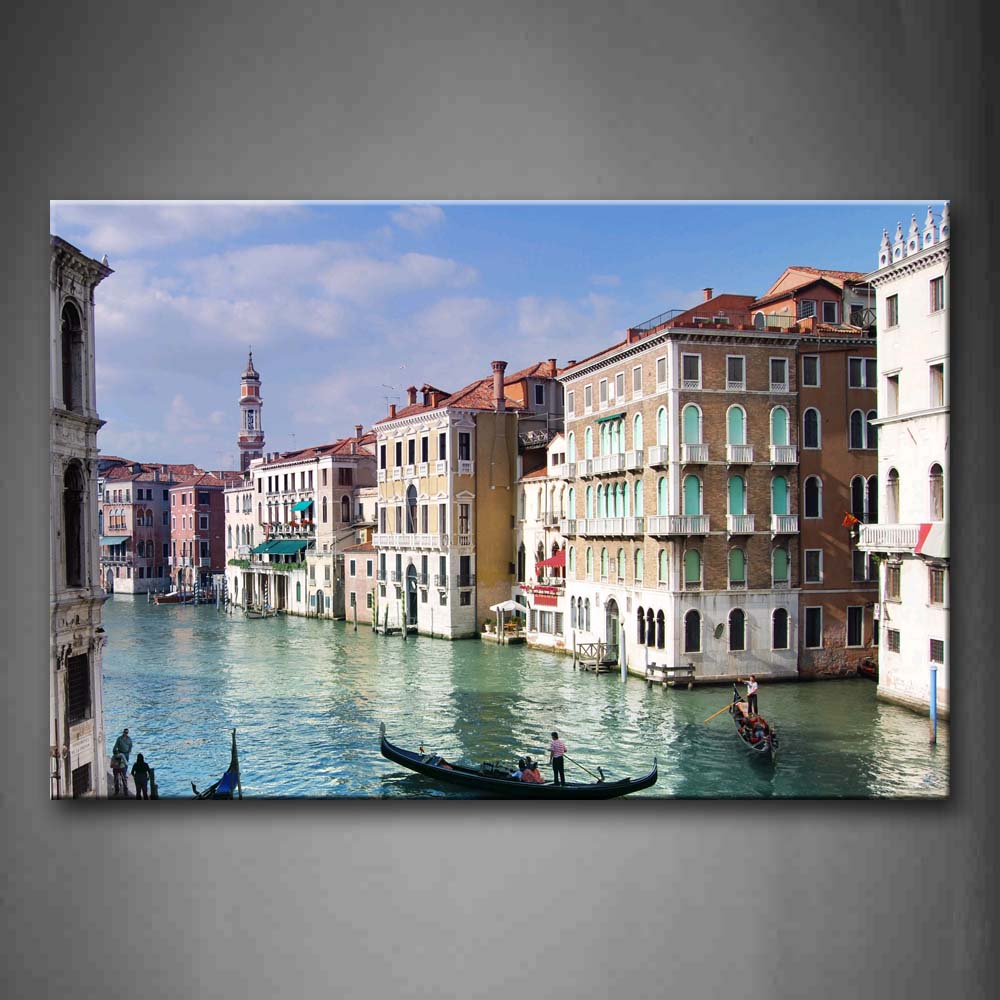 Orderly Buildings With Little Boats Over Water In Venice Wall Art Painting The Picture Print On Canvas City Pictures For Home Decor Decoration Gift 