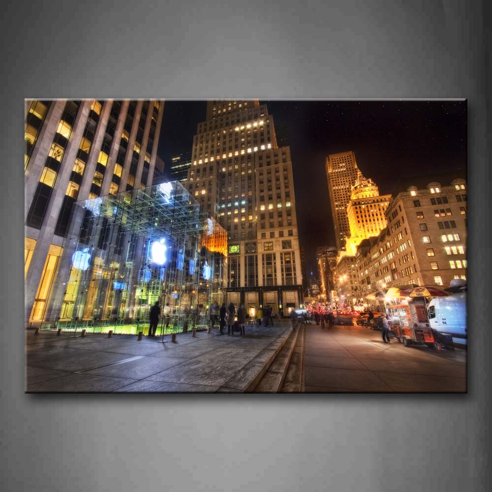 Tall Buildings Bright Light At Night Of City Wall Art Painting Pictures Print On Canvas City The Picture For Home Modern Decoration 