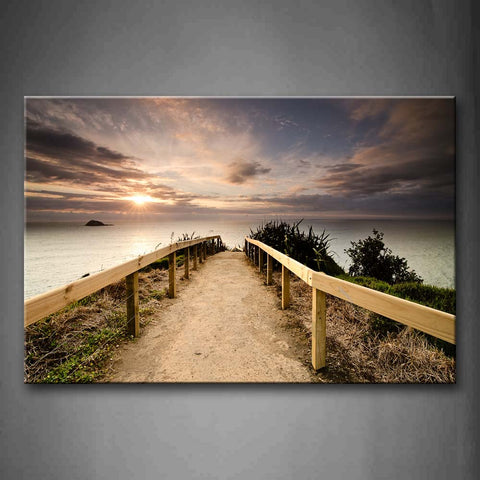 Road With Low Fence In Filed With Calm River Wall Art Painting Pictures Print On Canvas City The Picture For Home Modern Decoration 