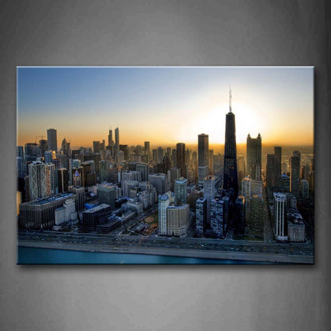 Calm Water Tall Buildings In Various Height Of City Wall Art Painting Pictures Print On Canvas City The Picture For Home Modern Decoration 