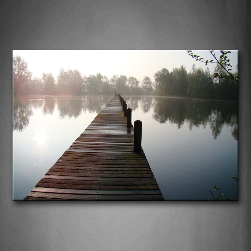 Flat Pier Lush Trees And Impassive Lake Wall Art Painting Pictures Print On Canvas City The Picture For Home Modern Decoration 