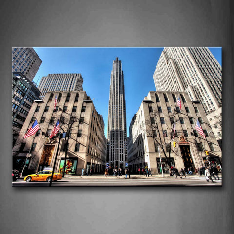 Flags Of American Skyscrapers In New York Wall Art Painting The Picture Print On Canvas City Pictures For Home Decor Decoration Gift 