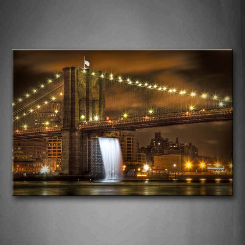 Brooklyn Bridge With Little Blights On At Night Wall Art Painting The Picture Print On Canvas City Pictures For Home Decor Decoration Gift 