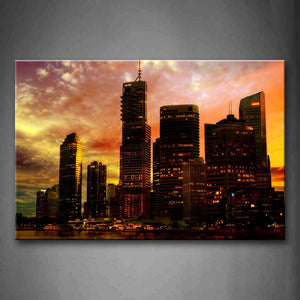 Brown Tall Buildings Beautiful Sunet Glow At Dusk Wall Art Painting Pictures Print On Canvas City The Picture For Home Modern Decoration 