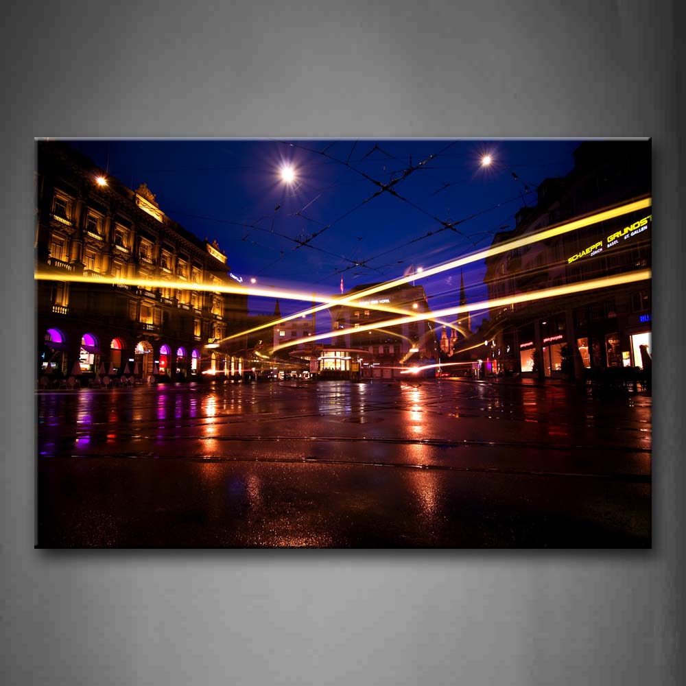 Golden Lightbeam And Buildings Wet Square Wall Art Painting The Picture Print On Canvas City Pictures For Home Decor Decoration Gift 