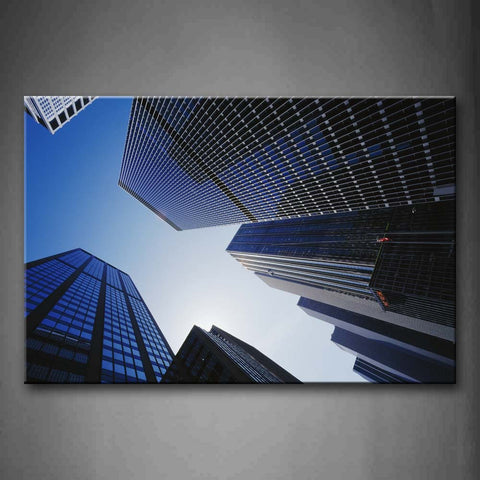 Clear Sky Seen From Bottom Of Skyscrapers  Wall Art Painting Pictures Print On Canvas City The Picture For Home Modern Decoration 