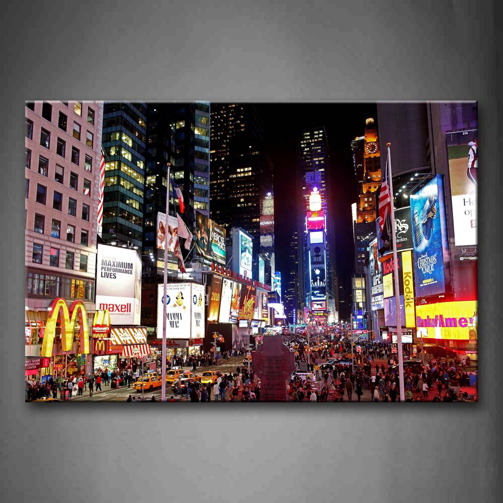 Kinds Of Stroes In Time Square At Night Wall Art Painting The Picture Print On Canvas City Pictures For Home Decor Decoration Gift 