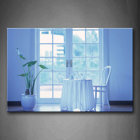 Blue Room With Pot Culture White Table Chair Door  Wall Art Painting The Picture Print On Canvas City Pictures For Home Decor Decoration Gift 