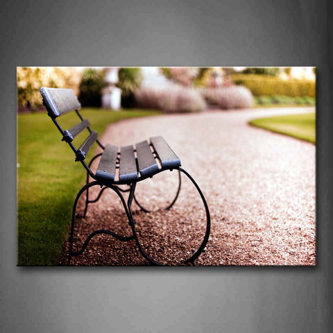 Pretty Bench In Black On The Free Path In Field Wall Art Painting Pictures Print On Canvas City The Picture For Home Modern Decoration 