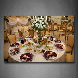 Brown Table With Big Bunch Of Flowers And Various Dishes Wall Art Painting Pictures Print On Canvas Art The Picture For Home Modern Decoration 