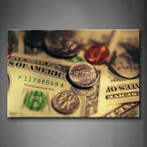 Dollars And Various Coins Wall Art Painting The Picture Print On Canvas Art Pictures For Home Decor Decoration Gift 