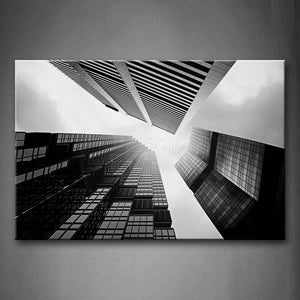 Black And White Skyscrapers With Orderly Windows Bright Sky Wall Art Painting The Picture Print On Canvas City Pictures For Home Decor Decoration Gift 