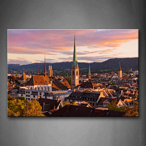 City With Colorful Sky And Dense Buidlings Wall Art Painting Pictures Print On Canvas City The Picture For Home Modern Decoration 