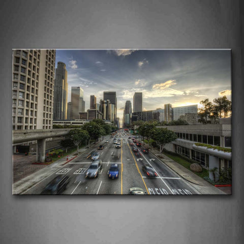 Tall Buildings Many Cars On The Road By Day Wall Art Painting The Picture Print On Canvas City Pictures For Home Decor Decoration Gift 