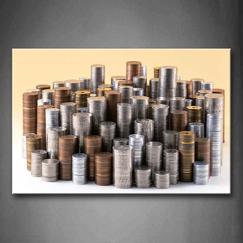 Stacks Of Coins In Silvery And Copper Wall Art Painting Pictures Print On Canvas Art The Picture For Home Modern Decoration 