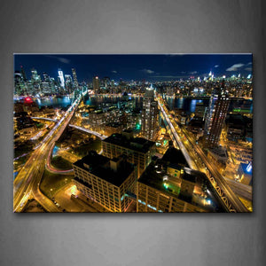 City With Bright Roads And Buildinsg At Night Wall Art Painting The Picture Print On Canvas City Pictures For Home Decor Decoration Gift 