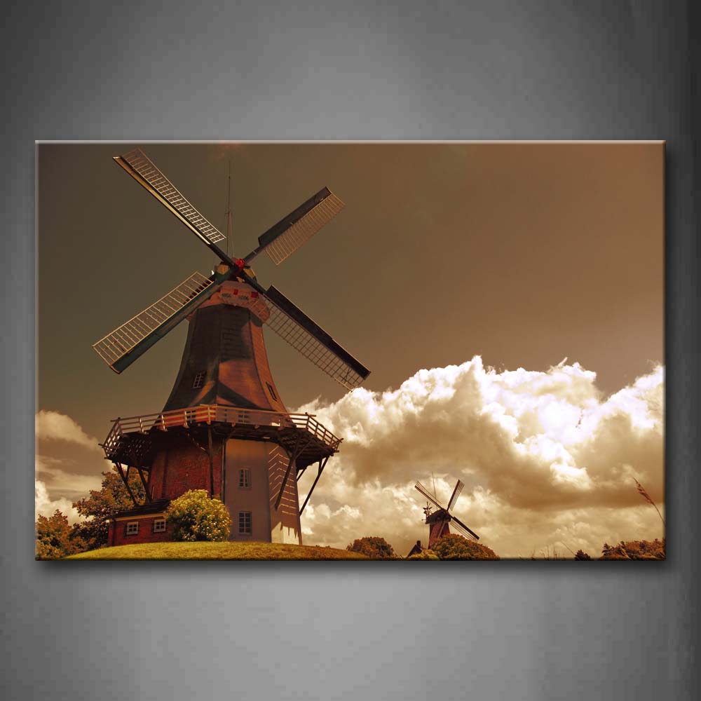 Beautiful Grist Mill In The Field With Clouds Sky Wall Art Painting Pictures Print On Canvas City The Picture For Home Modern Decoration 