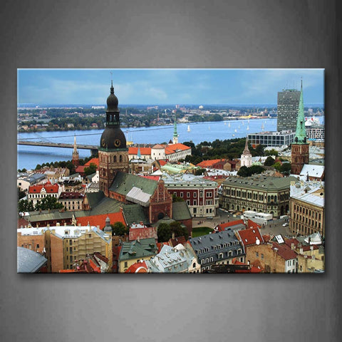 Town In Different Height And Colour With Calm Water Wall Art Painting Pictures Print On Canvas City The Picture For Home Modern Decoration 