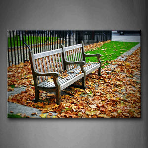 Bench And Maple Leaves On Ground Wall Art Painting Pictures Print On Canvas City The Picture For Home Modern Decoration 