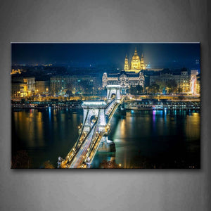 Brilliant Night Scene In Chain Bridge Wall Art Painting The Picture Print On Canvas City Pictures For Home Decor Decoration Gift 