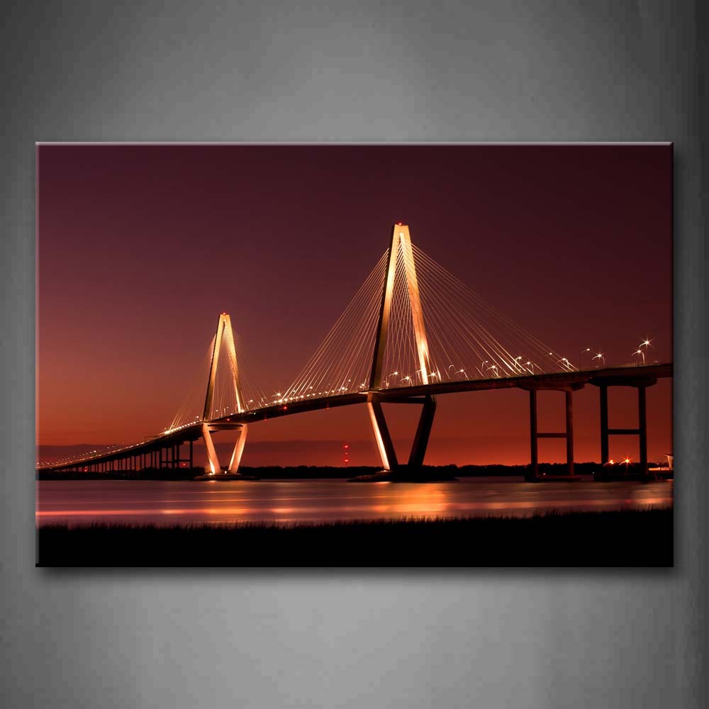 Beautiful Bridge Night Scenic Wall Art Painting Pictures Print On Canvas City The Picture For Home Modern Decoration 