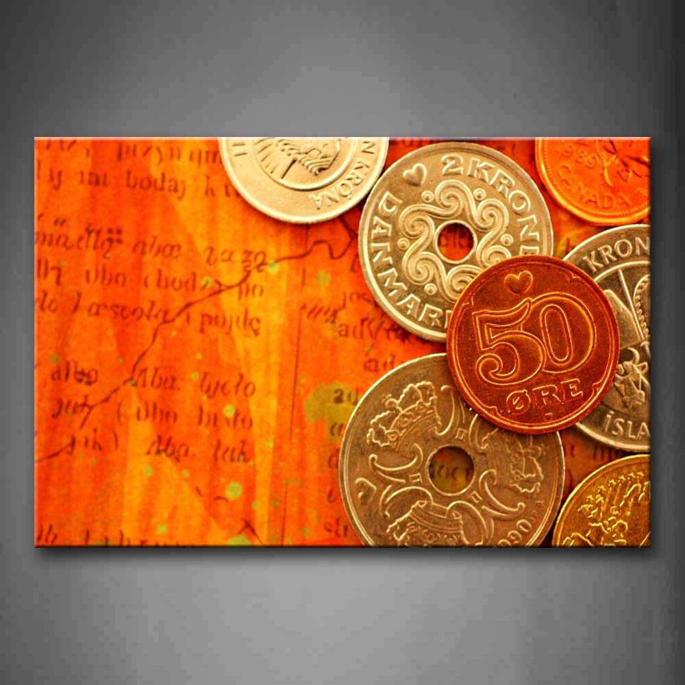 Yellow Orange Kinds Of Coins Wall Art Painting Pictures Print On Canvas Art The Picture For Home Modern Decoration 