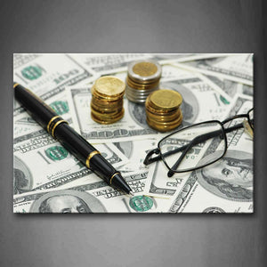 Pen Glasses And Coins Wall Art Painting Pictures Print On Canvas Art The Picture For Home Modern Decoration 