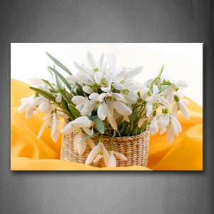 Yellow Orange White Flowers In Woven Basket Wall Art Painting The Picture Print On Canvas Flower Pictures For Home Decor Decoration Gift 