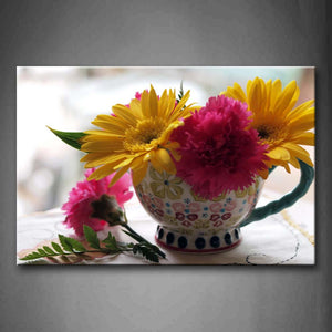 Yellow And Red Flowers In Cup Wall Art Painting The Picture Print On Canvas Flower Pictures For Home Decor Decoration Gift 