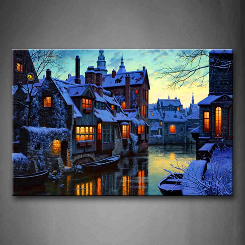 Dreamlike Castle In Winter Wall Art Painting Pictures Print On Canvas City The Picture For Home Modern Decoration 