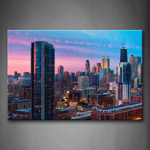 Chicago Many Buildings On City At Dust Wall Art Painting The Picture Print On Canvas City Pictures For Home Decor Decoration Gift 