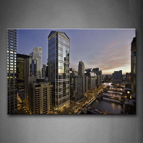 Modern City With A River At Dust Wall Art Painting Pictures Print On Canvas City The Picture For Home Modern Decoration 