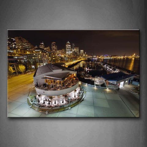 Busy City Near Sea At Night  Wall Art Painting Pictures Print On Canvas City The Picture For Home Modern Decoration 