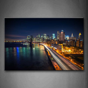 A Long Road Near Sea And City At Night Wall Art Painting Pictures Print On Canvas City The Picture For Home Modern Decoration 