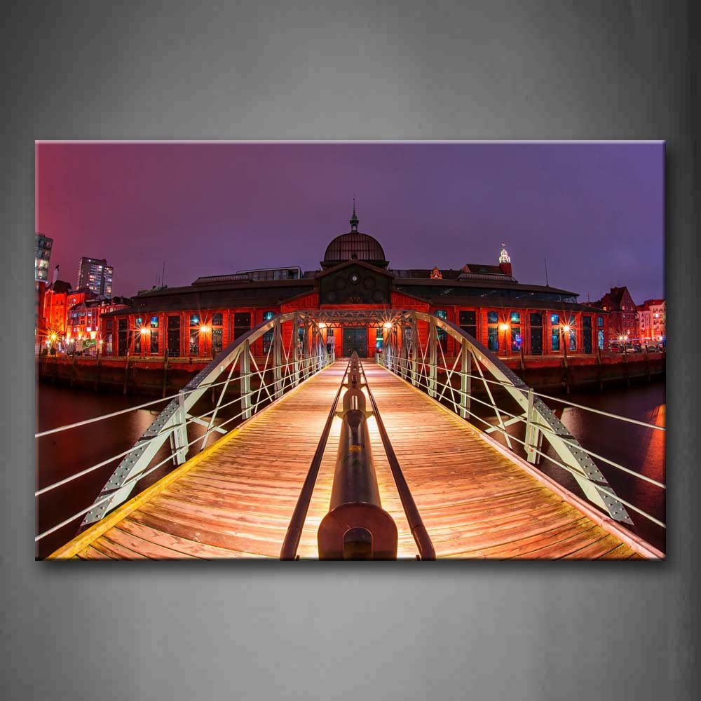 Hamburg Bridge Over River To Red House Wall Art Painting The Picture Print On Canvas City Pictures For Home Decor Decoration Gift 