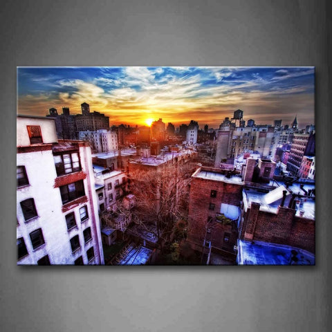 New York Old Buildings And Setting Sun Wall Art Painting Pictures Print On Canvas City The Picture For Home Modern Decoration 