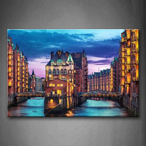 Hamburg City Between Two Rivers At Dust Wall Art Painting The Picture Print On Canvas City Pictures For Home Decor Decoration Gift 