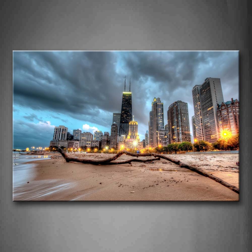 Chicago Trunk On Beach Near Modern Buildings Wall Art Painting Pictures Print On Canvas City The Picture For Home Modern Decoration 