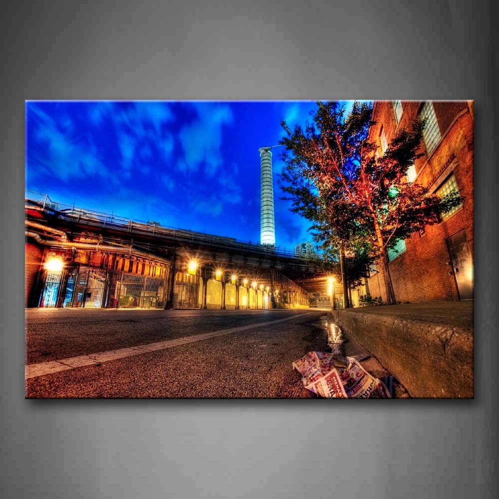 Chicago Road Between House At Night  Wall Art Painting The Picture Print On Canvas City Pictures For Home Decor Decoration Gift 