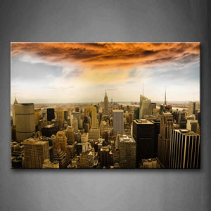 Manhattan Serried Buildings In City Yellow Clouds Wall Art Painting Pictures Print On Canvas City The Picture For Home Modern Decoration 