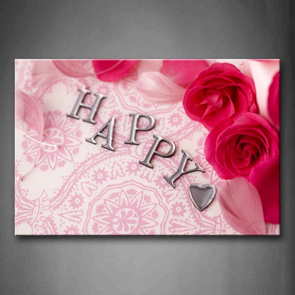 Red Beautiful Flowers And Word Of Happy Wall Art Painting Pictures Print On Canvas Art The Picture For Home Modern Decoration 