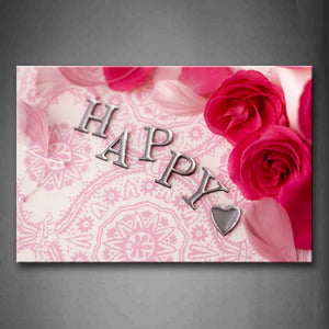 Red Beautiful Flowers And Word Of Happy Wall Art Painting Pictures Print On Canvas Art The Picture For Home Modern Decoration 