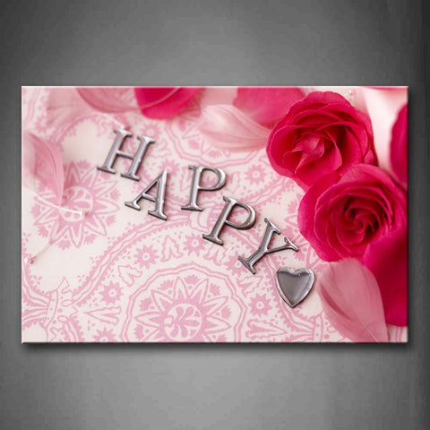 Red Beautiful Flowers And Word Of Happy Wall Art Painting Pictures Print On Canvas Art The Picture For Home Modern Decoration 