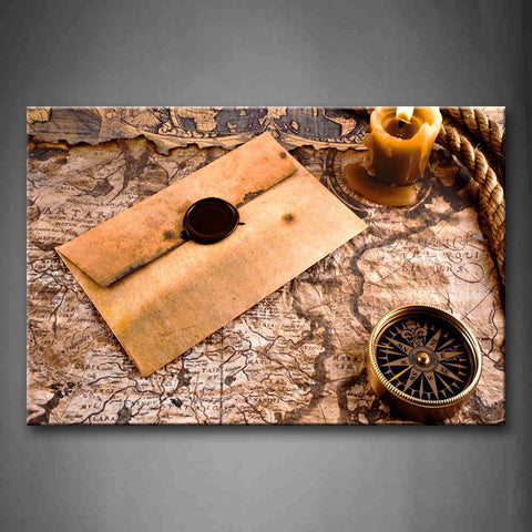 Compass Candle Envolope And Map Wall Art Painting Pictures Print On Canvas Art The Picture For Home Modern Decoration 