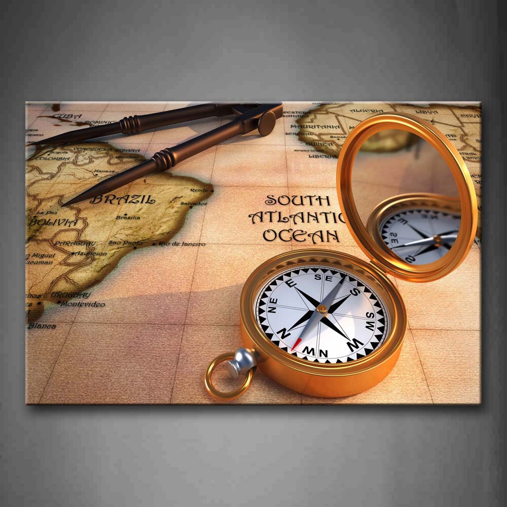 Compass Compasses On The Map Wall Art Painting The Picture Print On Canvas Art Pictures For Home Decor Decoration Gift 