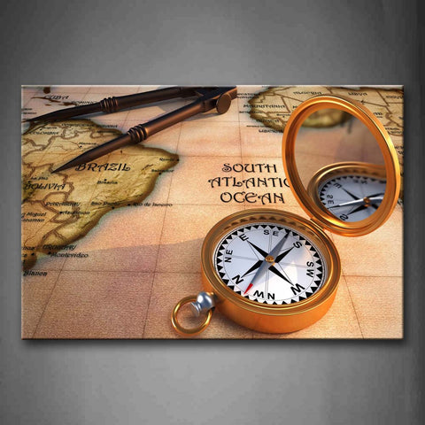 Compass Compasses On The Map Wall Art Painting The Picture Print On Canvas Art Pictures For Home Decor Decoration Gift 