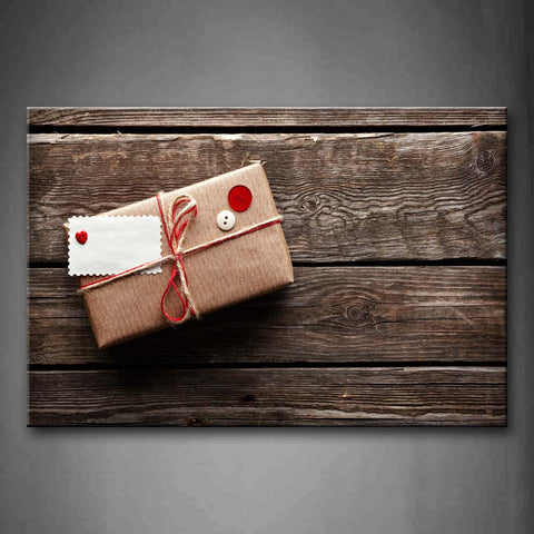 Cute Gift Packaged With Buttons On Wooden Wall Art Painting Pictures Print On Canvas Art The Picture For Home Modern Decoration 